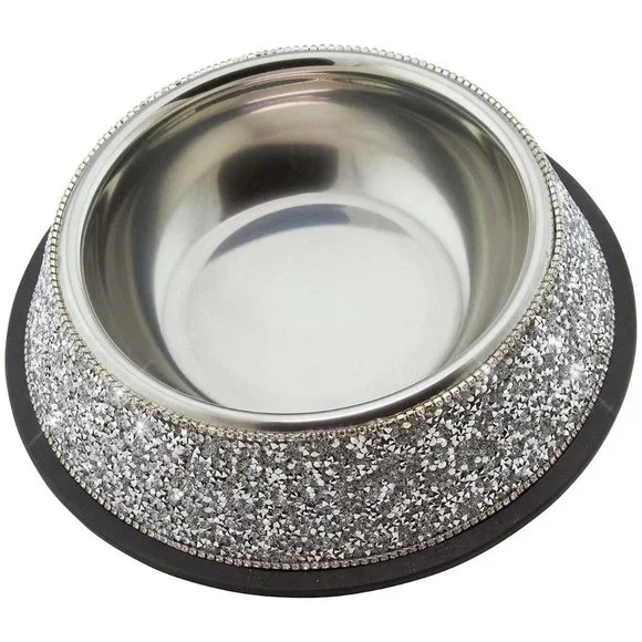 NEW Sparkling Bling Swarovski Crystal Rhinestone Stainless Pet Bowl: Set… - Picture 2 of 6
